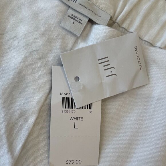 J. Jill White Linen Stretch Cropped Ankle Pants NWT Elastic Waist Button Cuff L - Picture 5 of 8